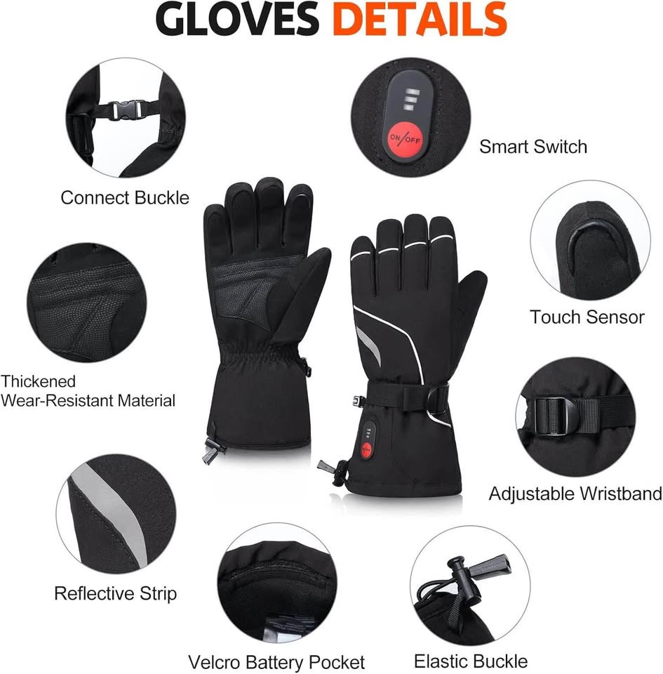 Heated Gloves for Men Women Rechargeable Electric Heating Ski Gloves 7.4V 2200mAH Batterys Touchscreen Waterproof Motorcycle Heat Glove Hand Warmer for Winter Indoor Outdoor Work Skiing Hiking Camping