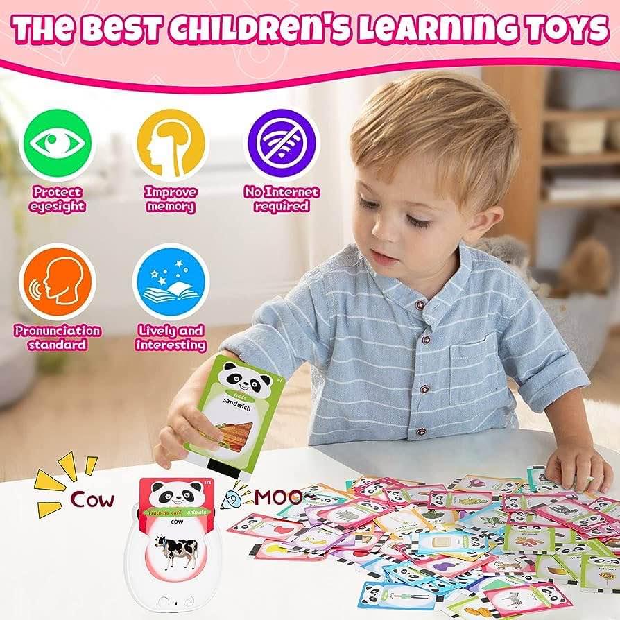 会说话的闪卡，适合1-6岁幼儿的玩具，1-3岁儿童早教学习玩具，自闭症感官玩具，熊猫阅读机，圣诞节生日礼物，男孩女孩白色
