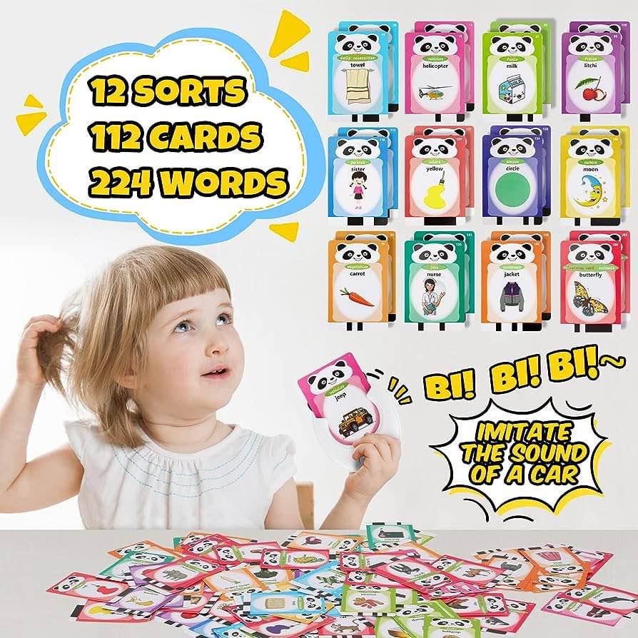 会说话的闪卡，适合1-6岁幼儿的玩具，1-3岁儿童早教学习玩具，自闭症感官玩具，熊猫阅读机，圣诞节生日礼物，男孩女孩白色