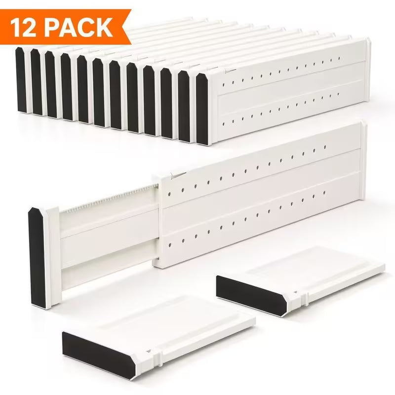 12 Pack Drawer Dividers, 4" High, 11-17" Adjustable Drawer Divider for clothes, Expandable Dresser Organizer for Clothes, Bedroom and Office Storage