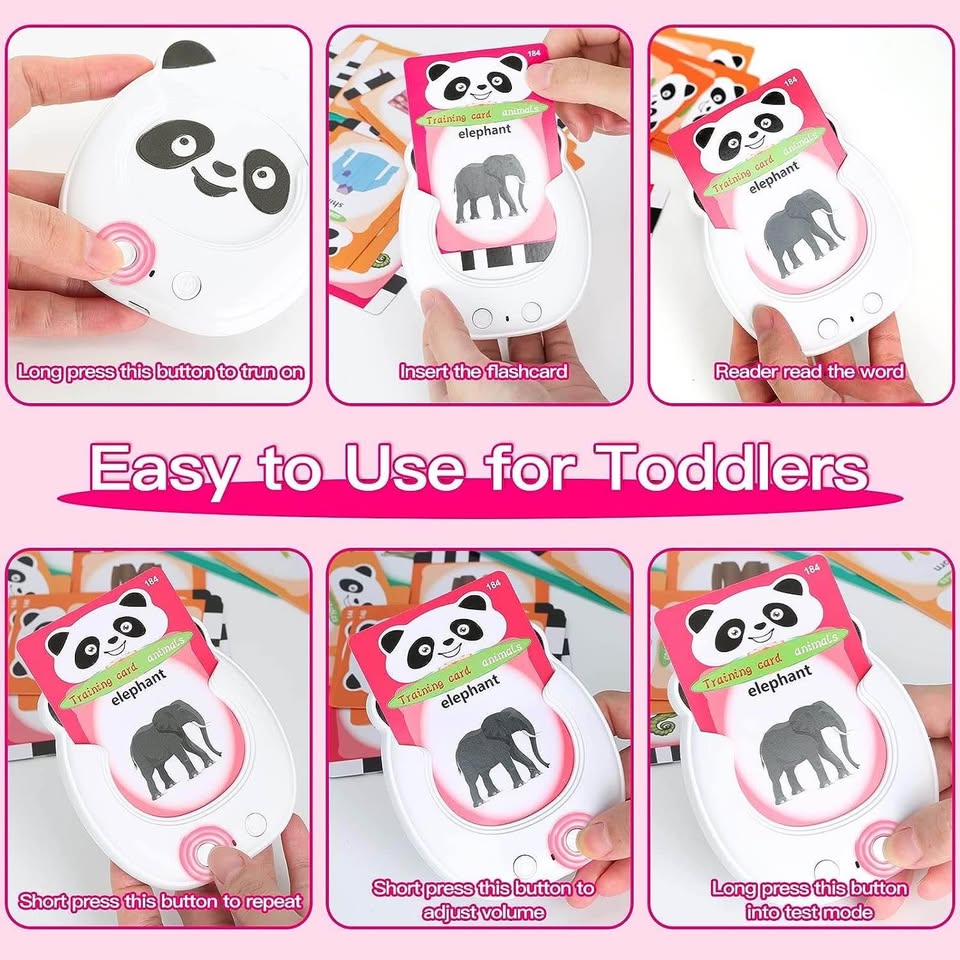 会说话的闪卡，适合1-6岁幼儿的玩具，1-3岁儿童早教学习玩具，自闭症感官玩具，熊猫阅读机，圣诞节生日礼物，男孩女孩白色
