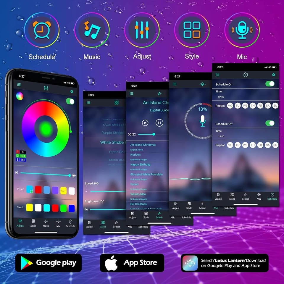 户外LED灯带，防水等级IP68，带App远程控制，音乐同步RGB户外LED灯带，适用于阳台、露台、屋顶、花园、泳池（60米/200英尺）
