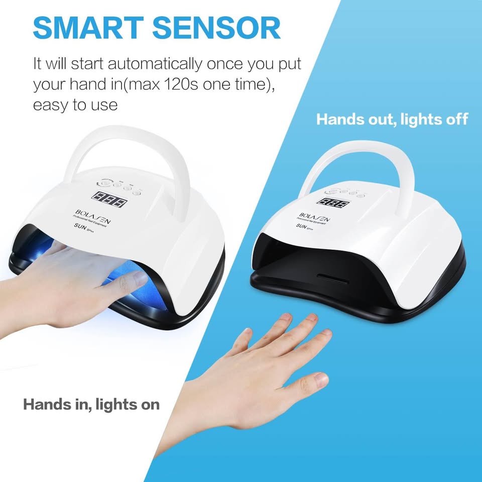 BOLASEN Professional Gel UV Nail Lamp, True 80W Salon Grade LED Nail Dryer for Gel Polish, UV Light for Nails, Portable Fast Curing Lamp with Large Space, 4 Timers, Auto Sensor, LCD Display, White