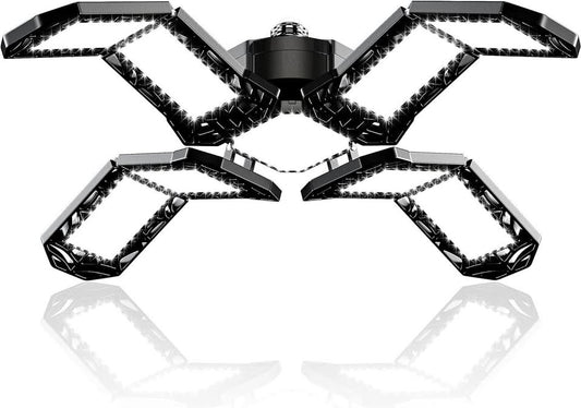 超亮LED车库灯 - 200W 20000流明，可变形E26/E27螺口吸顶工作灯，带8+1个可调节面板，适用于车间和地下室的商业照明