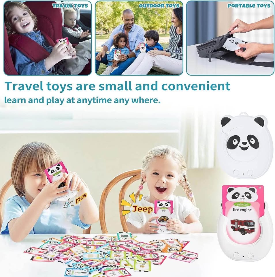 会说话的闪卡，适合1-6岁幼儿的玩具，1-3岁儿童早教学习玩具，自闭症感官玩具，熊猫阅读机，圣诞节生日礼物，男孩女孩白色