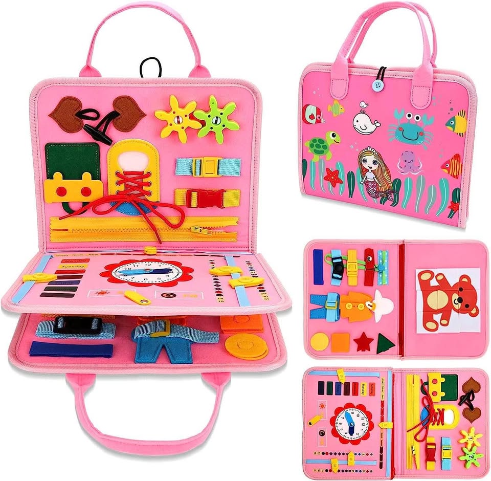 幼儿忙碌板，蒙特梭利玩具，适合1-4岁男孩女孩，锻炼精细动作技能和学习能力