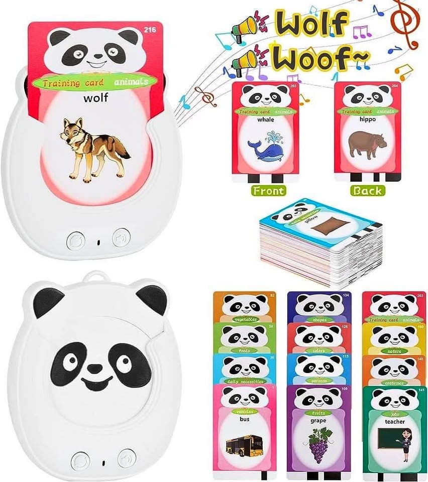 会说话的闪卡，适合1-6岁幼儿的玩具，1-3岁儿童早教学习玩具，自闭症感官玩具，熊猫阅读机，圣诞节生日礼物，男孩女孩白色