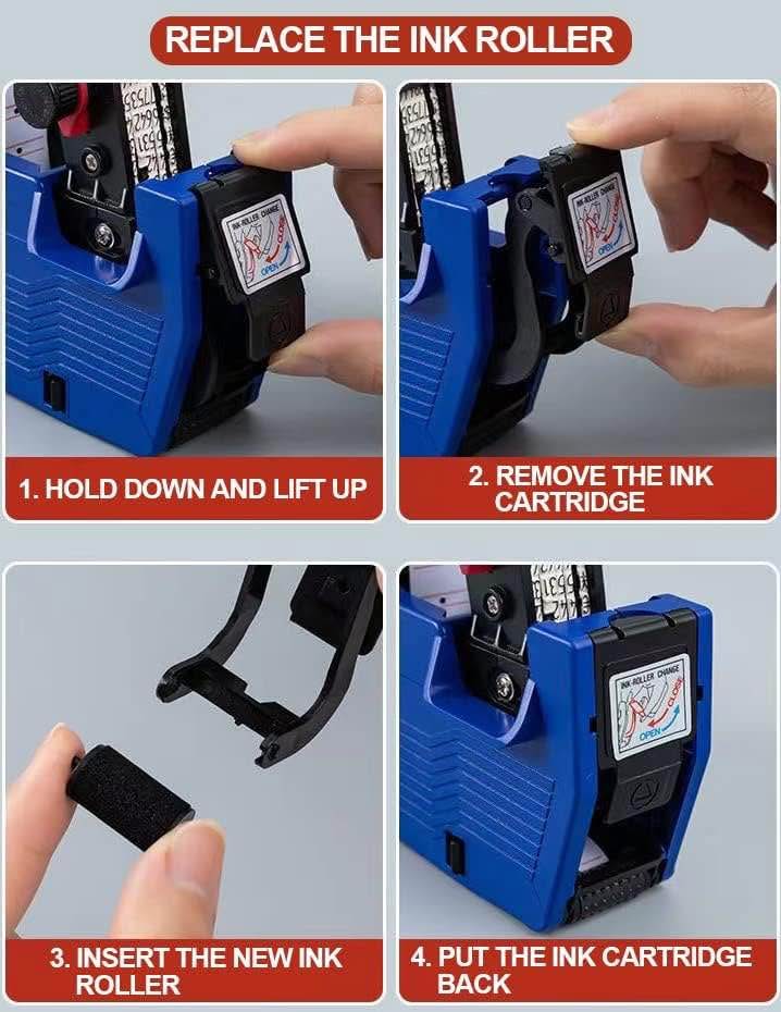 1 Line 8-Bit Price Marking Machine Price Tag Marking Machine Code Coding Machine MX5500 Price Marking Machine, A Free Roll of Label Paper and Three Ink Wheels (Blue)