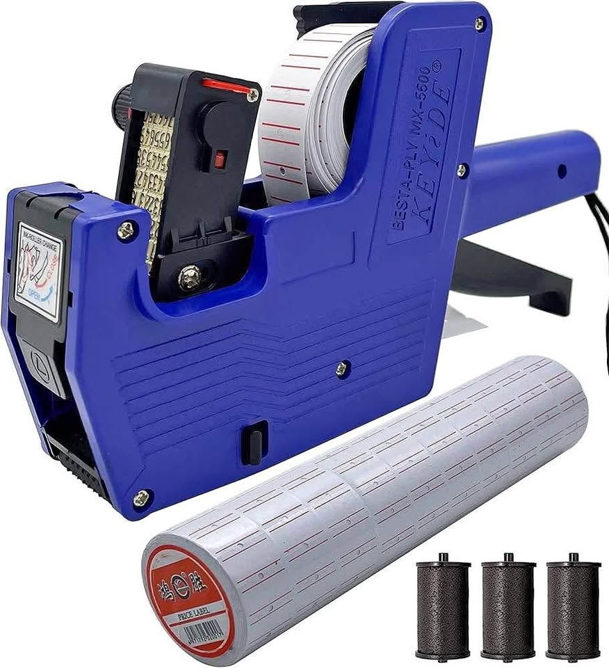 1 Line 8-Bit Price Marking Machine Price Tag Marking Machine Code Coding Machine MX5500 Price Marking Machine, A Free Roll of Label Paper and Three Ink Wheels (Blue)