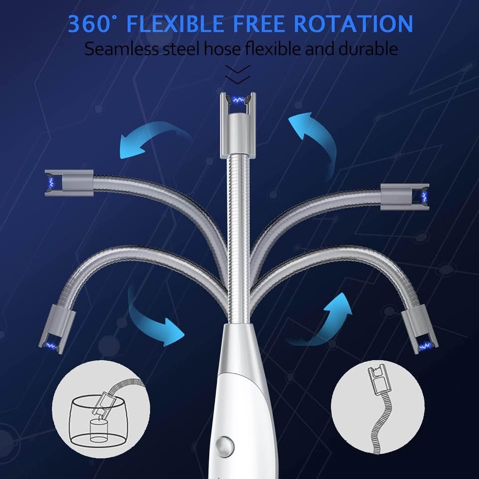 电动打火机，蜡烛打火机，可充电，带安全锁，烧烤打火机，等离子打火机，360°灵活长颈USB打火机，带LED显示屏，防溅防风电弧打火机，适用于露营烟花