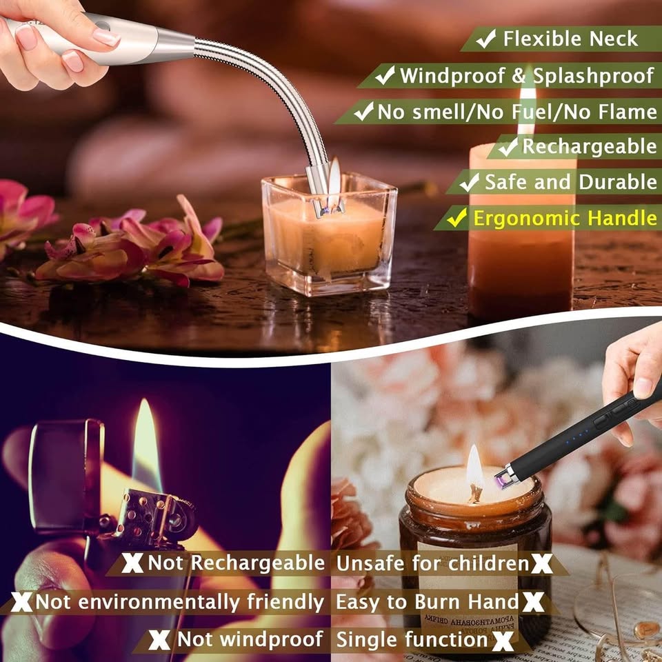 电动打火机，蜡烛打火机，可充电，带安全锁，烧烤打火机，等离子打火机，360°灵活长颈USB打火机，带LED显示屏，防溅防风电弧打火机，适用于露营烟花