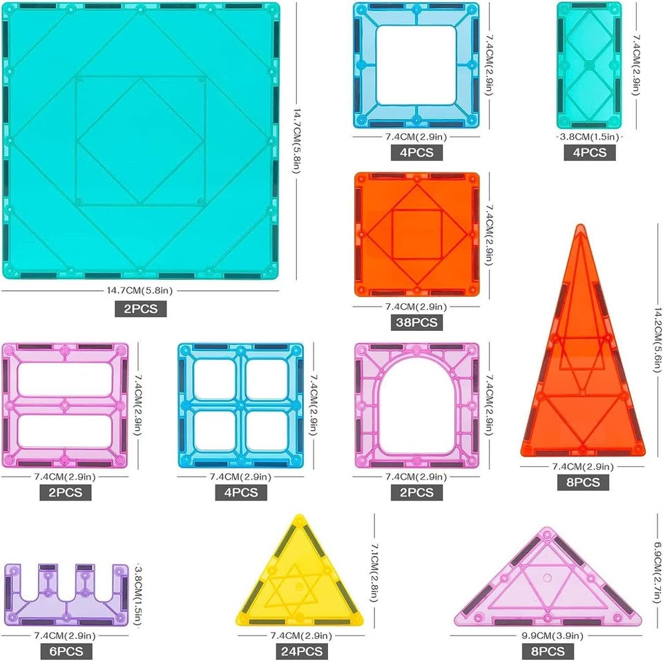 儿童磁力片 - 102 片装 STEM 磁力积木套装，寓教于乐，适合 3 岁以上男孩女孩的儿童积木玩具，蒙特梭利圣诞新年玩具礼物
