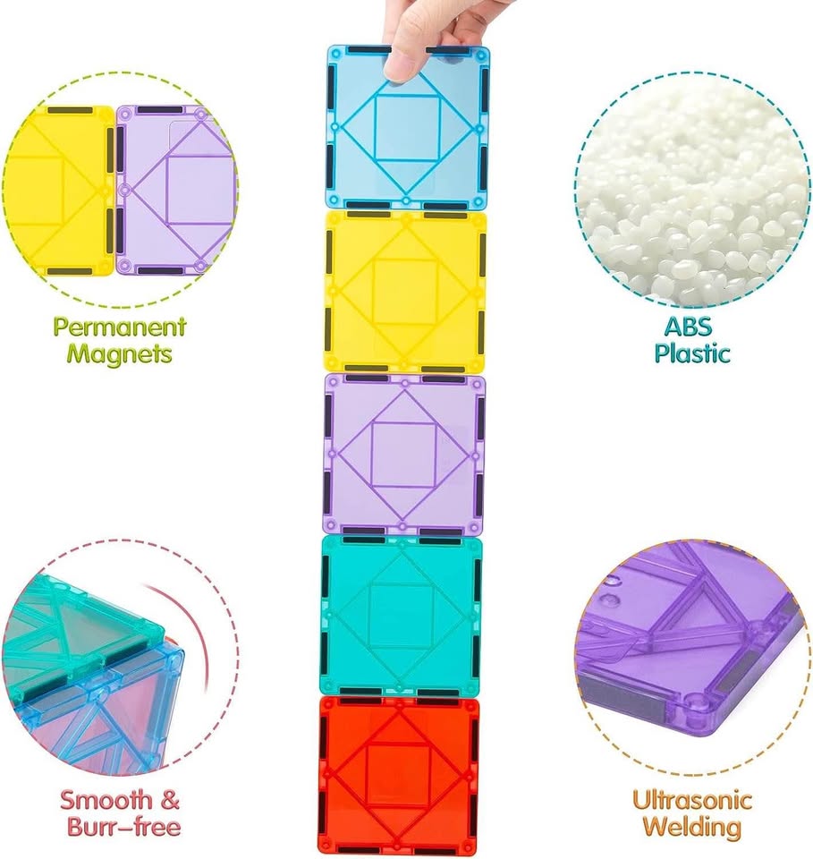 儿童磁力片 - 102 片装 STEM 磁力积木套装，寓教于乐，适合 3 岁以上男孩女孩的儿童积木玩具，蒙特梭利圣诞新年玩具礼物