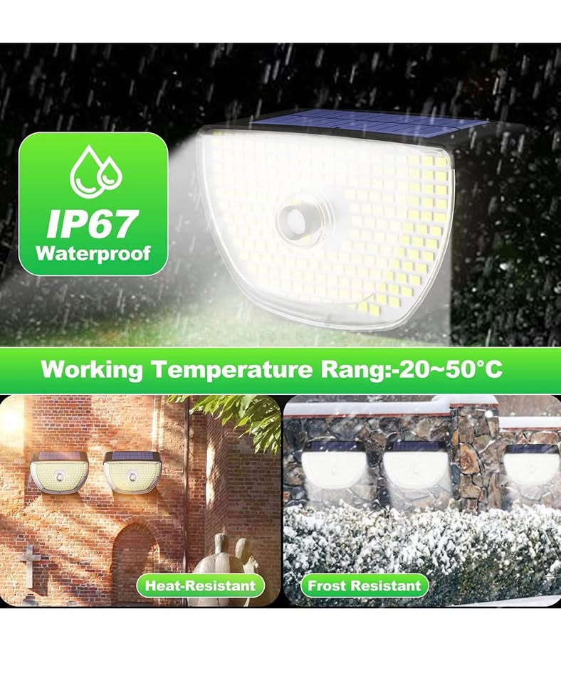 6 件装太阳能户外防水灯，200 LED 无线安全感应灯，适用于前门、后院、台阶、车库、花园等场所。