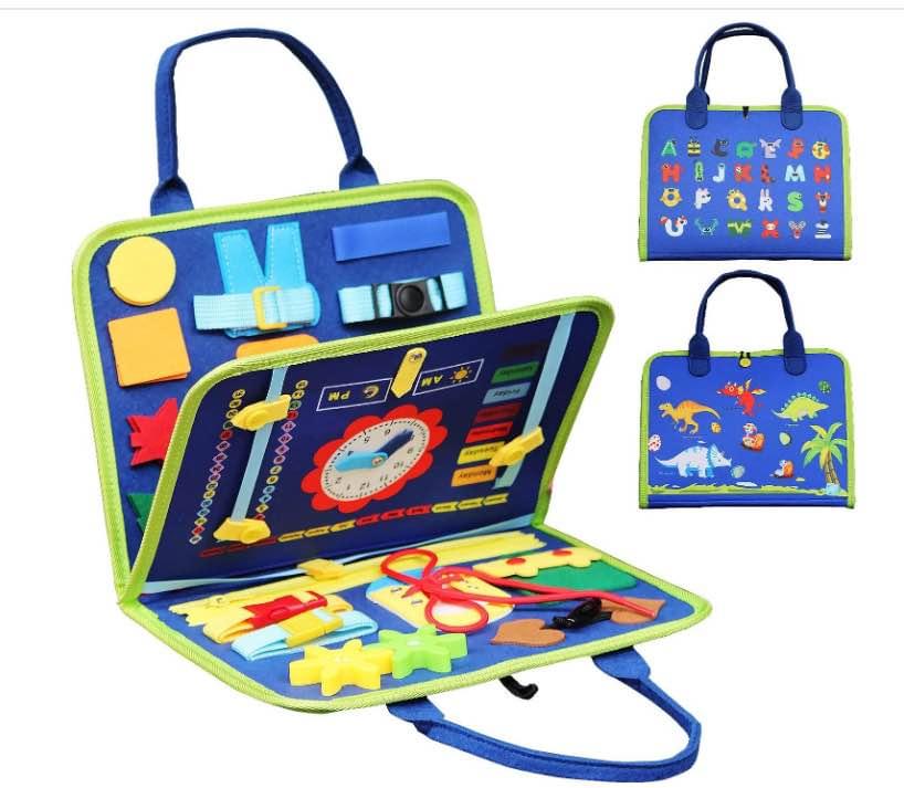 幼儿忙碌板，蒙特梭利玩具，适合1-4岁男孩女孩，锻炼精细动作技能和学习活动