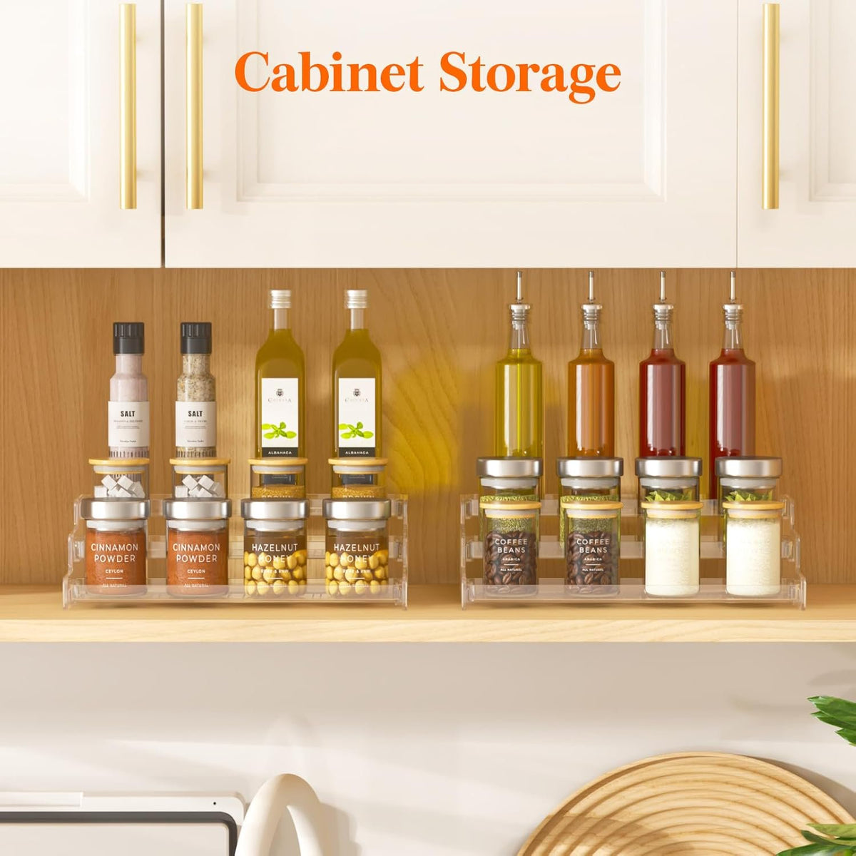 Plastic 3-Tier Spice Rack, Clear Spice Organization for Cabinet, Counter, Organizer Shelf for Condiment, Seasoning, Syrup,Liquor, Medicine and Perfume Kitchen, Pantry,Bathroom,bar, 1 Pack