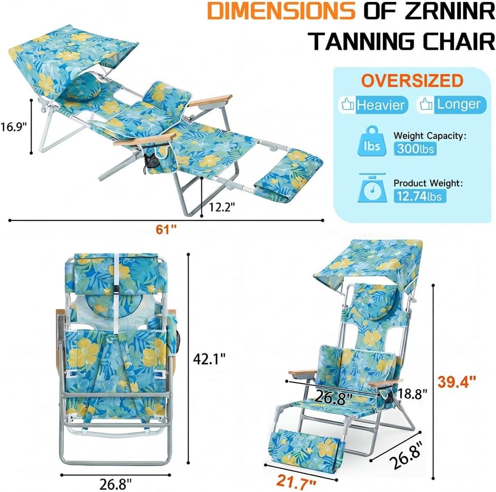 Backpack Camping Beach Lounge Tanning Chair with Canopy & Face Hole