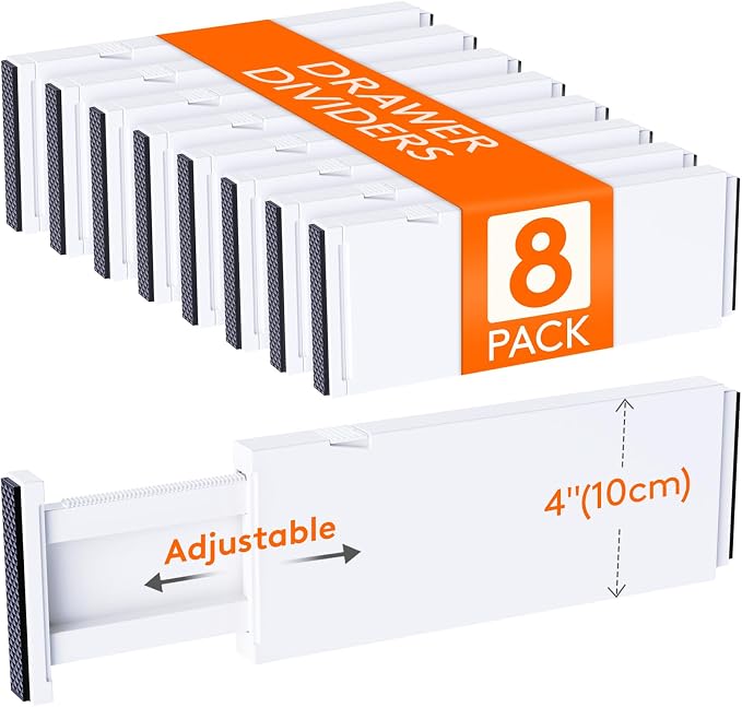 Adjustable Drawer Dividers, 4" High 10.9-16" Long, 5/8/14 Pack