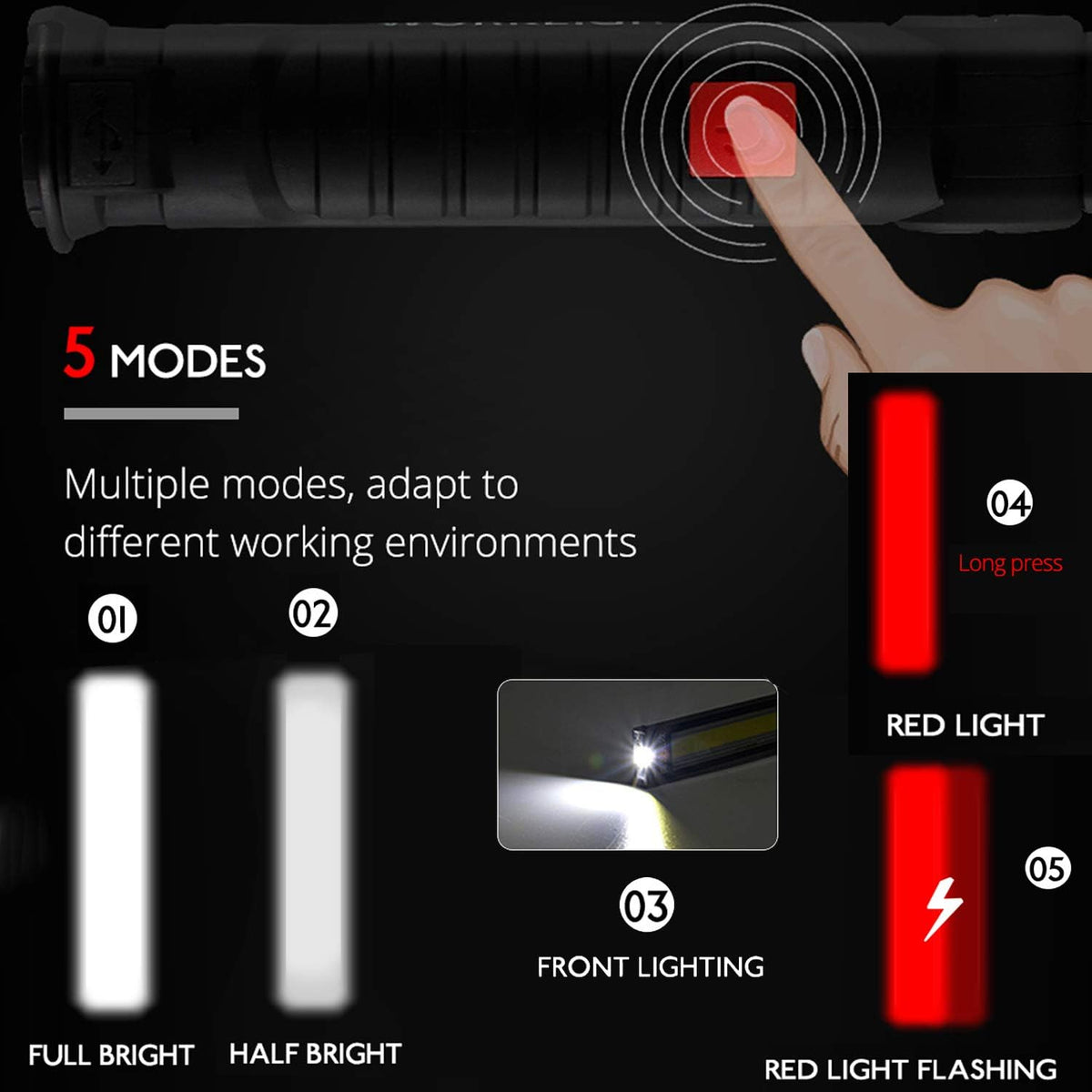 LED Work Light Rechargeable, OTYTY Portable Work Lights with Magnetic Base, 5 Modes, Hanging Hook and Water-Resistant Magnetic LED Light for Car Repair, Emergency Use (3 Pack)