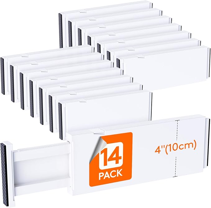 Adjustable Drawer Dividers, 4" High 10.9-16" Long, 5/8/14 Pack