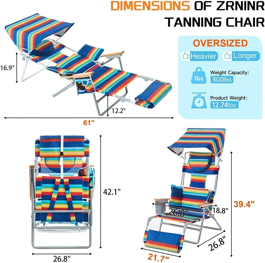 Backpack Camping Beach Lounge Tanning Chair with Canopy & Face Hole