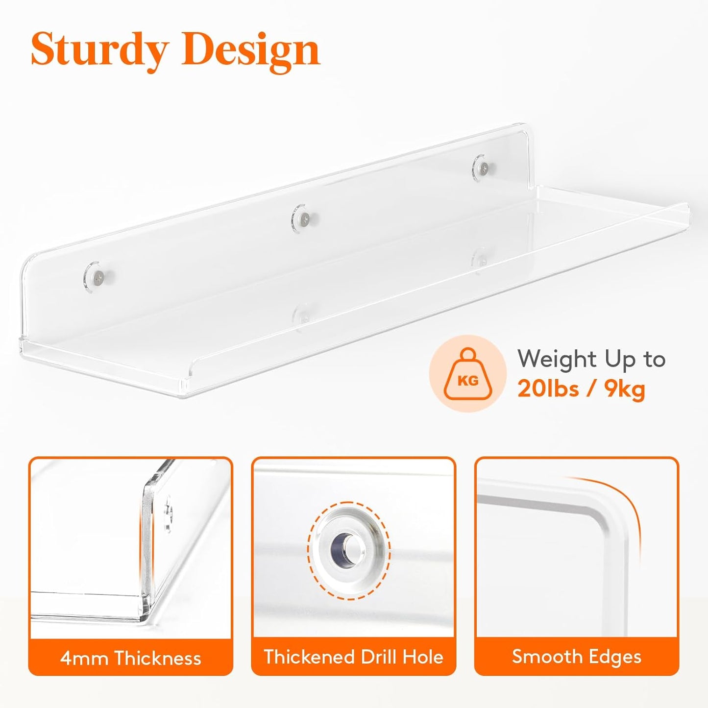 Lifewit Floating Shelves Wall Mounted, 4 Pack 15" Clear Acrylic Wall Organizer Kids Bookshelf Display Ledge Holder Decor for Perfume/Book/Magazine/Photo/Makeup/Figures in Bathroom Living Room Kitchen