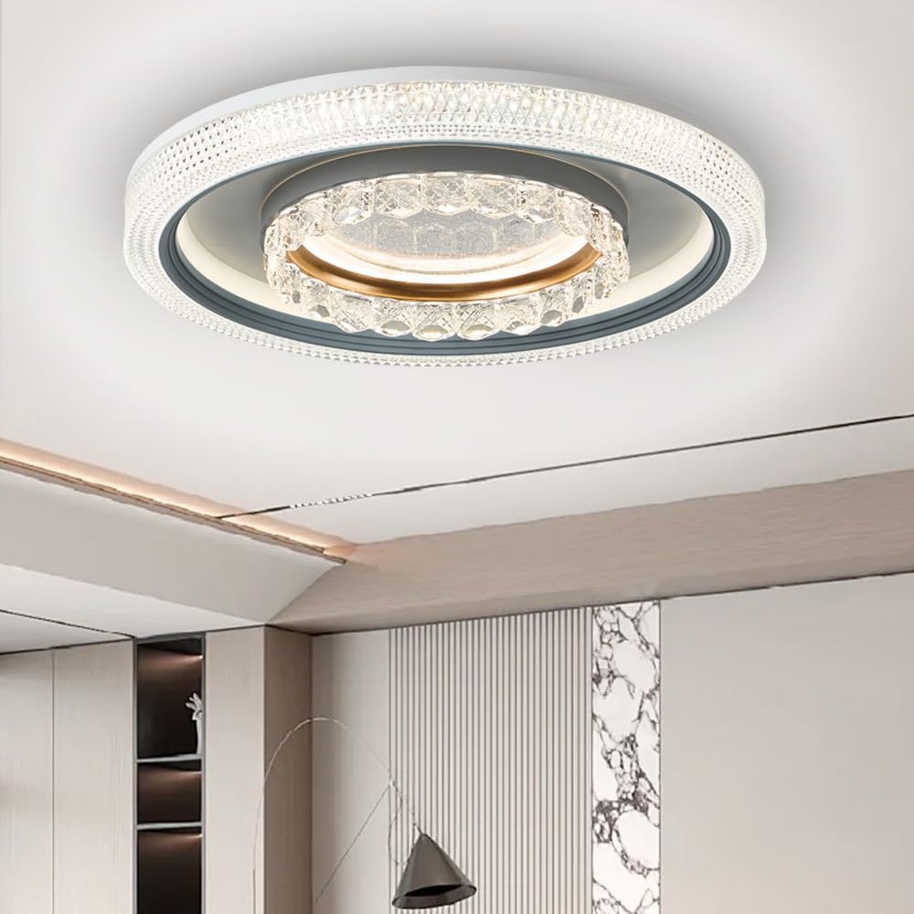 20 Inch Square LED Ceiling Light Panel, 6000LM Bright Flush Mount Fixture for Garage, Workshop, Laundry Room – Durable Metal Frame, No Humming, Energy Saving, Easy to Mount (Crystal)