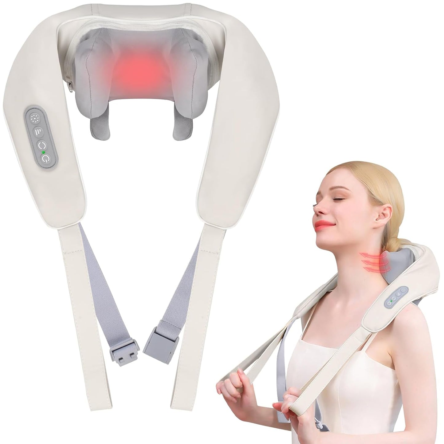 Neck Massager with Heat, Shiatsu Deep Tissue Kneading with 6D Massage Nodes