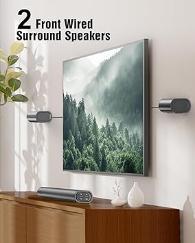 Hiwill 4.1声道杜比全景声条形音箱，300瓦电视条形音箱，带低音炮、2个前置环绕扬声器，3D环绕声系统，可调节低音和高音，家庭影院音响系统，HiElite A41