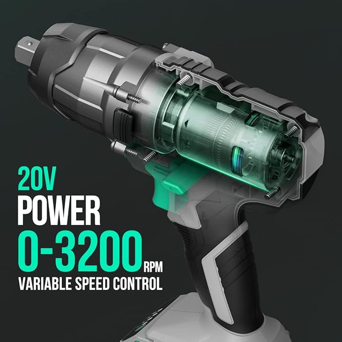 LiTHELi Impact Wrench Cordless, 1/2 inch Power Impact Wrenches Max Torque 320 ft-lbs(430N.m), 20V Impact Gun Kit with 2.0Ah Li-ion Battery ＆ Fast Charger, Electric Impact Gun for Car Tiers