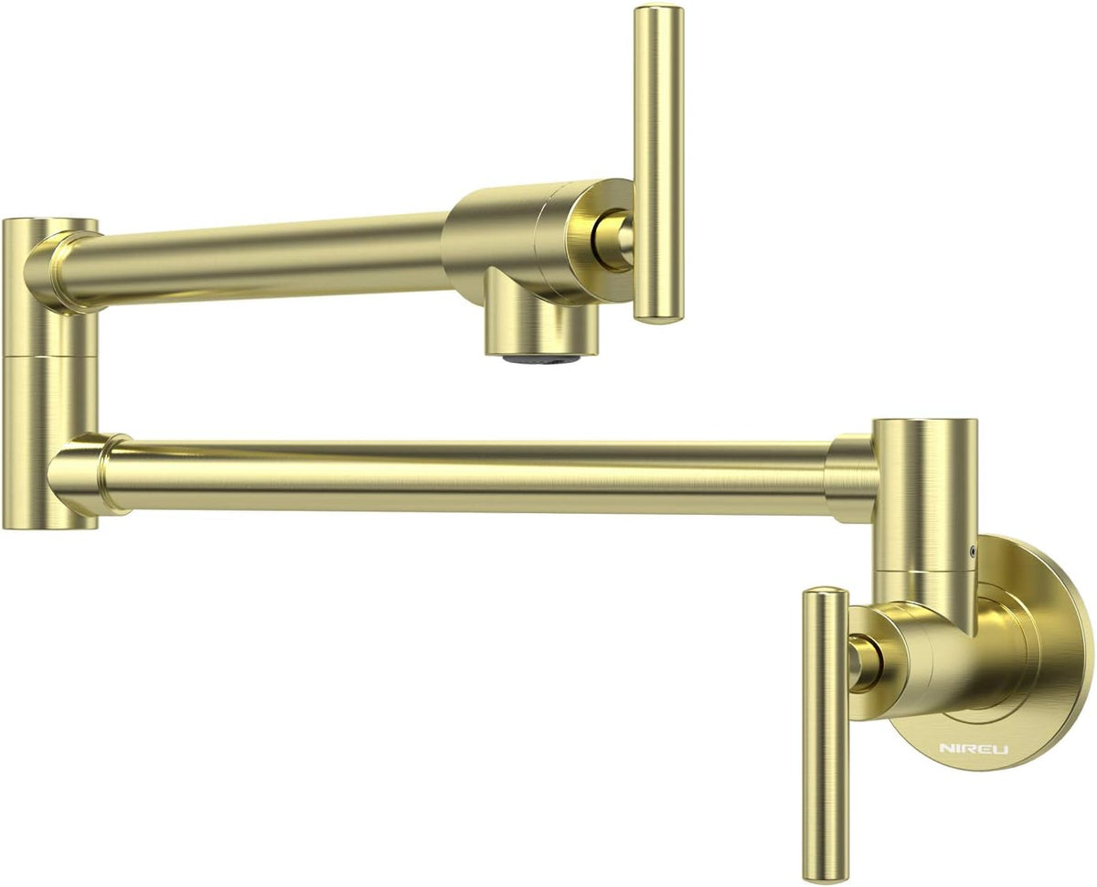 Certified NIREU Pot Filler Faucet Wall Mount Brushed Gold Folding Stretchable Brass Kitchen Faucet