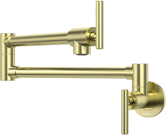 Certified NIREU Pot Filler Faucet Wall Mount Brushed Gold Folding Stretchable Brass Kitchen Faucet