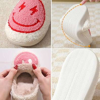 Smile Face Slippers for Women Men Happy Face Slippers Retro Soft Plush Warm Slip-On Slippers Cozy Indoor Outdoor Slippers