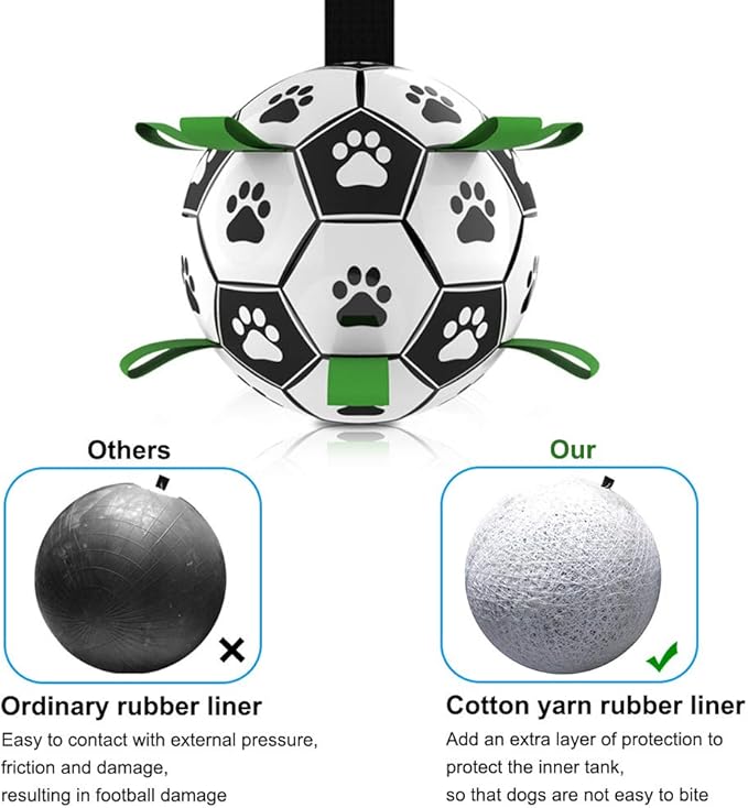 狗狗足球，互动趣味7.5英寸狗狗玩具球，室内外皆宜，带抓握拉环，适合小型和中型犬（25-75磅） 