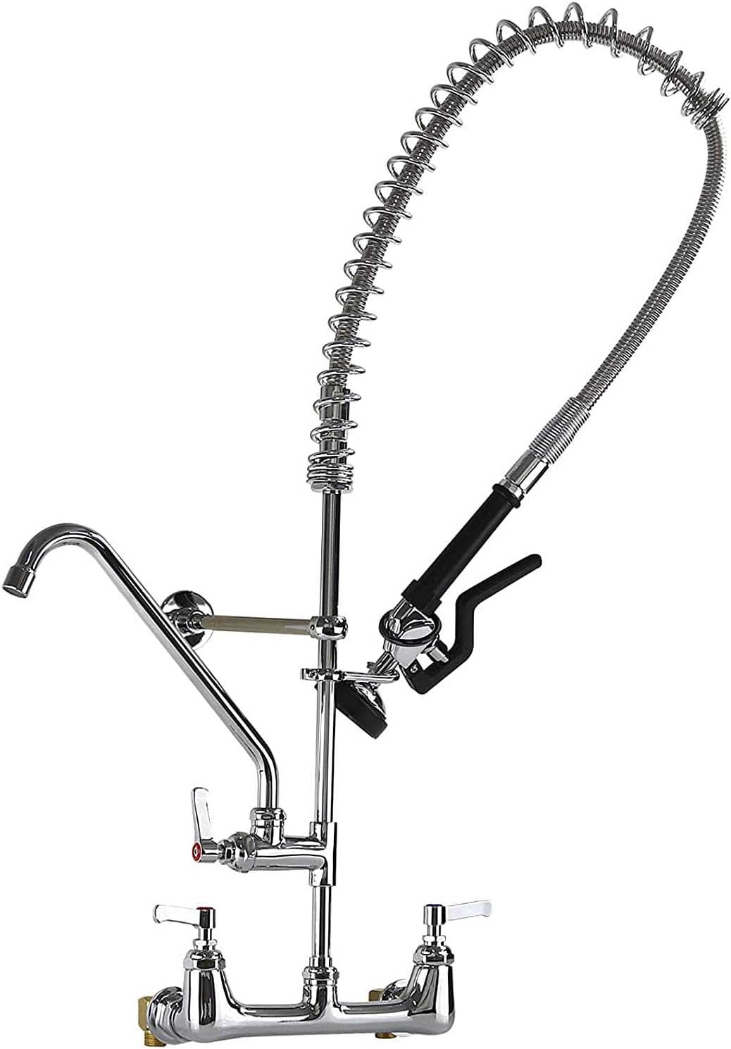 Commercial Faucet with Sprayer Kitchen Sink Faucet 36'' Height 8 Inch Center Commercial Wall Mount Faucet with Pull Down Pre-Rinse Sprayer and 9.7" Add-on Swing Spout, Perfect for 3 Bay Sink