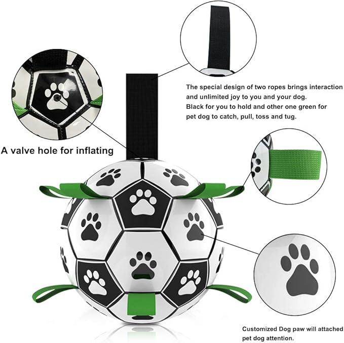 狗狗足球，互动趣味7.5英寸狗狗玩具球，室内外皆宜，带抓握拉环，适合小型和中型犬（25-75磅） 