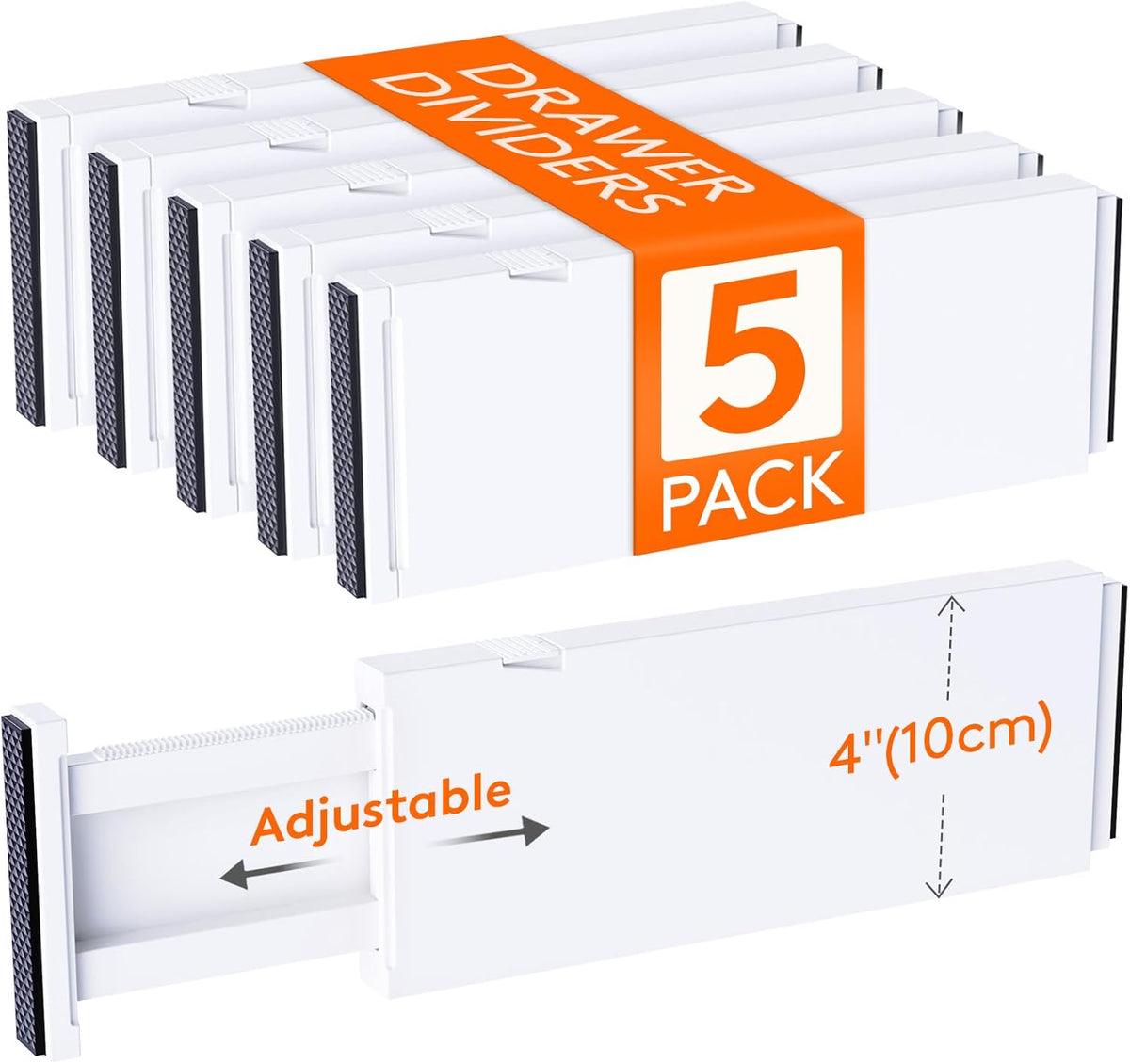 Adjustable Drawer Dividers, 4" High 10.9-16" Long, 5/8/14 Pack