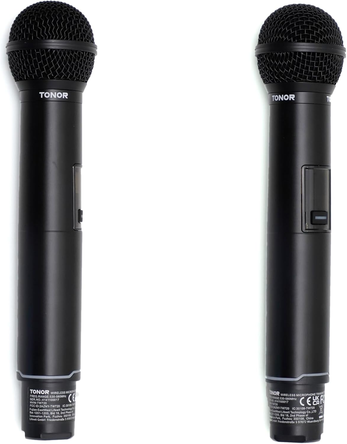 TONOR TW720 Rechargeable Karaoke Microphones, Metal Professional Dynamic Microphone System with Receiver, UHF Dual Channel Handheld Cordless Microphone for Wedding, Karaoke, Church, Singing, DJ, Black