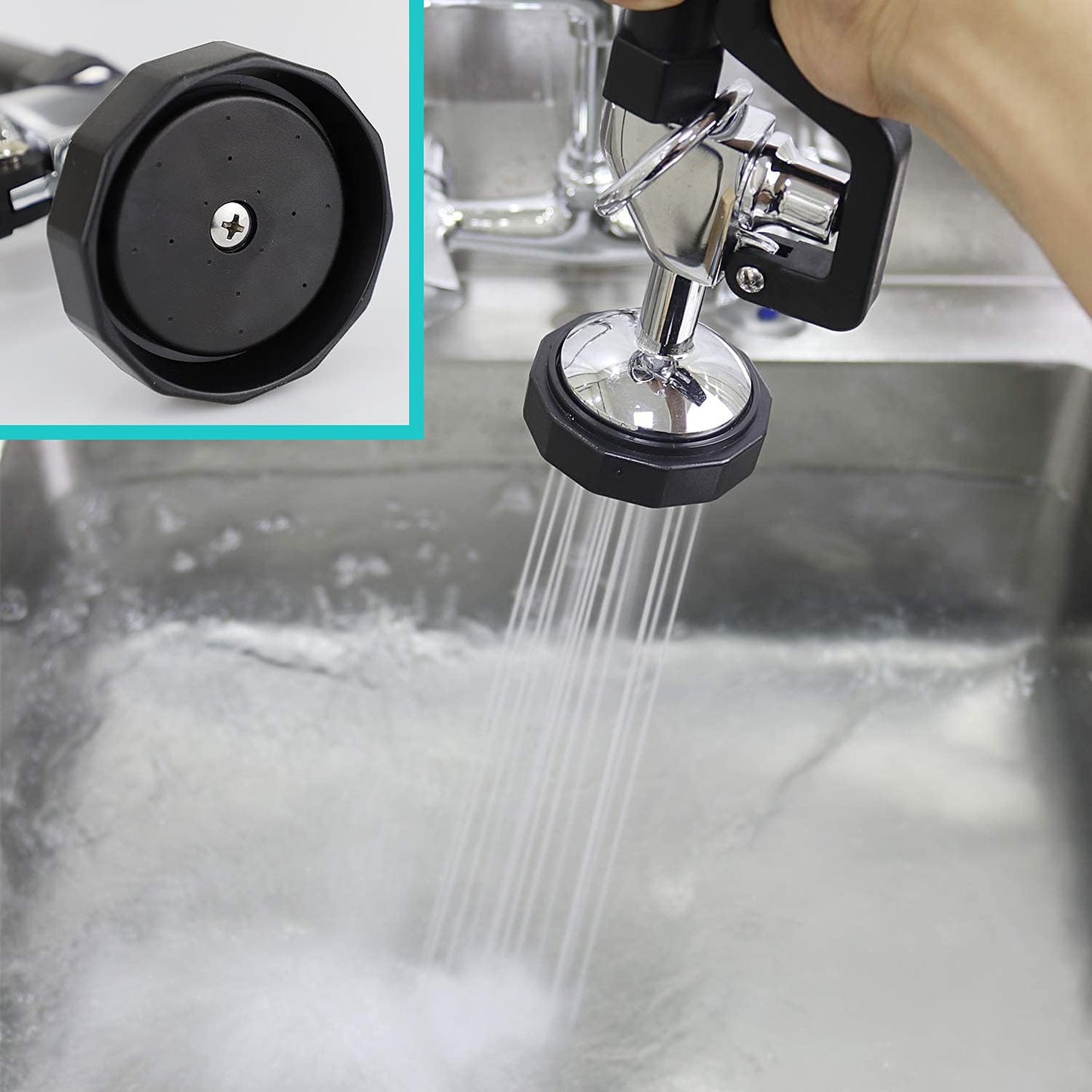 26’’ Commercial Faucet with Sprayer 8 Inch Center Commercial Kitchen Faucet Wall Mount Faucets with Pre-Rinse Sprayer and 10’’ Add-on Swivel Spout