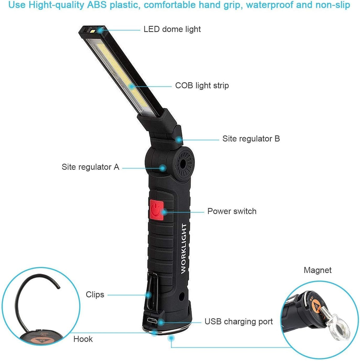LED Work Light Rechargeable, OTYTY Portable Work Lights with Magnetic Base, 5 Modes, Hanging Hook and Water-Resistant Magnetic LED Light for Car Repair, Emergency Use (3 Pack)