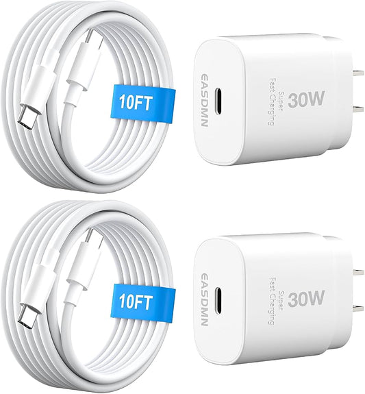 30W USB-C iPhone Charger Fast Charging 2-Pack, 10FT Cable, Compatible with iPhone 17/16/15 Series & iPad Pro/Air