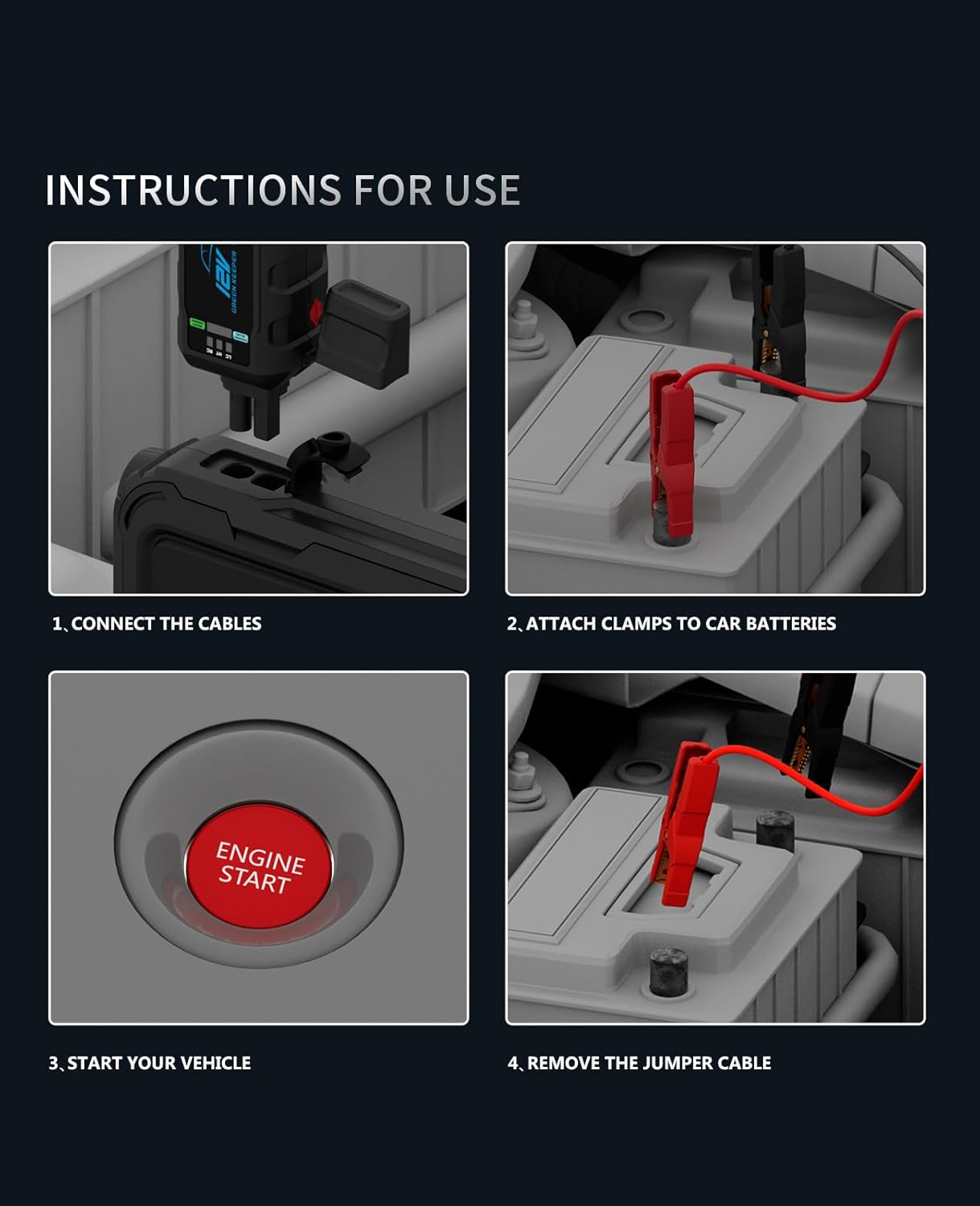 便携式汽车应急启动器 3000A 带空气压缩机 12V 电池启动器，适用于 8.0L 汽油和柴油发动机，可作为应急启动电源、充电器和移动电源使用，全天候适用。访问 GREEN KEEPER 商店