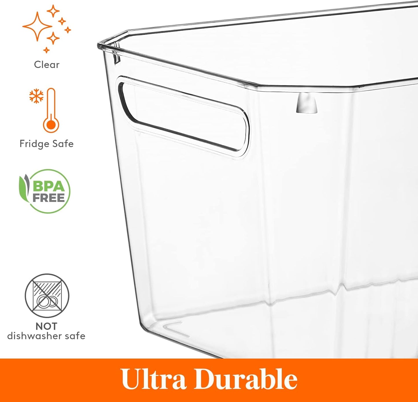 Lifewit 4pcs Large Storage Organizer Bins for Pantry Kitchen, Clear Plastic Storage Basket Set with Handle