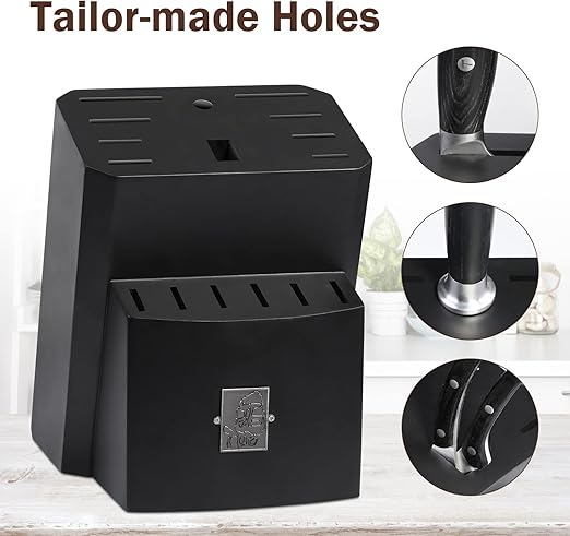 TUO Knife Block Set 17 PCS Kitchen Knife Set with Wooden Block, Honing Steel and Shears German X50CrMoV15 Steel with Full Tang Pakkawood Handle FALCON SERIES with Gift Box, Black