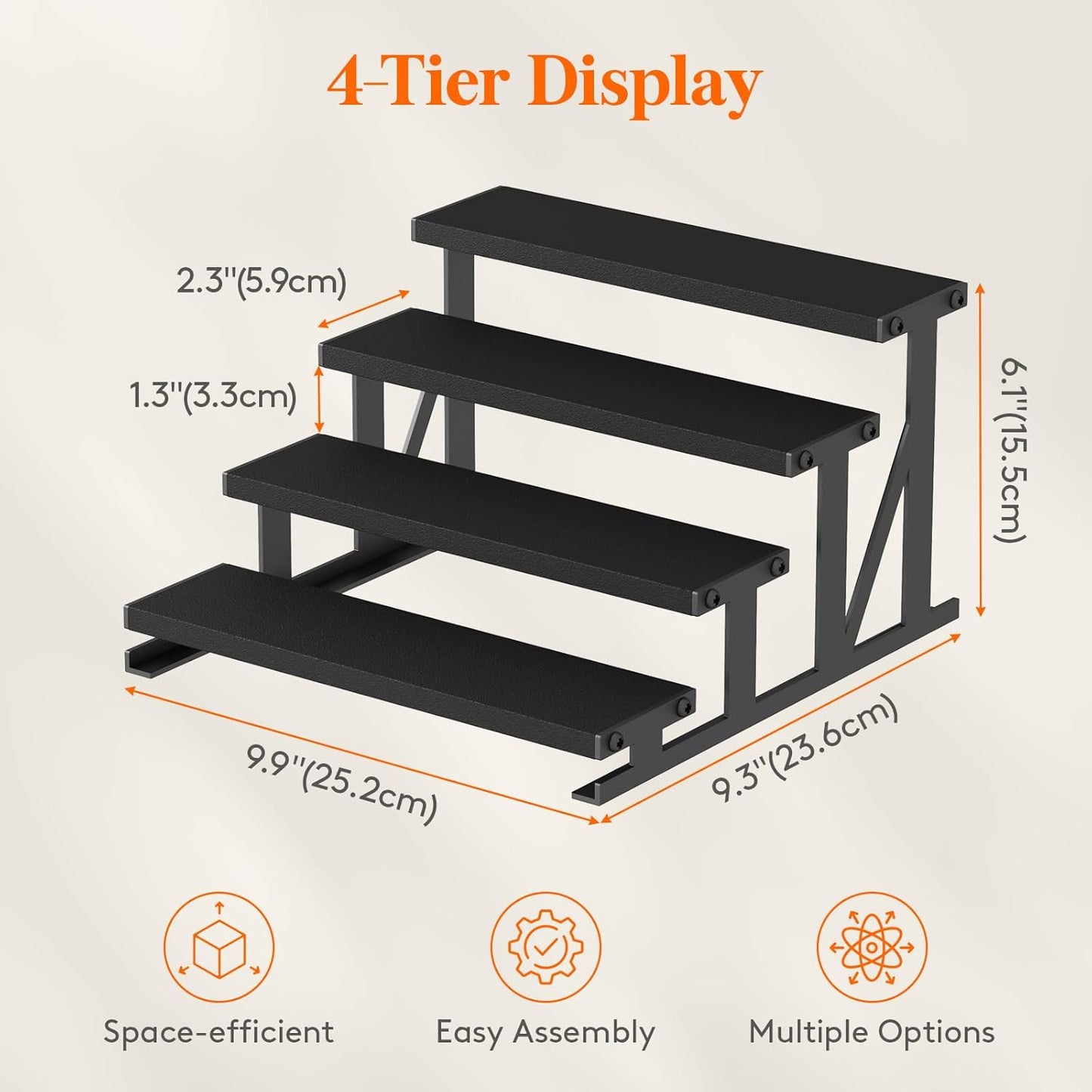 Lifewit 4-Tier Wooden Dispaly Riser with Metal Stand, 9.8 Inch Step Cologne Stand, Perfume Organizer, Display Shelf for Fragrance, Skincare, Figurine, Spice, Tabletop, Cabinet, 1 Set, Rustic Brown