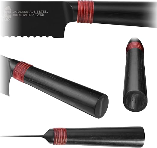 TUO Serrated Bread Knife 9" - Super Sharp Carving Knife Black - HC Japanese AUS-8 Stainless Steel - Comfortable Pakkawood Handle with Sheath & Luxurious Gift Box - Dark Knight Series