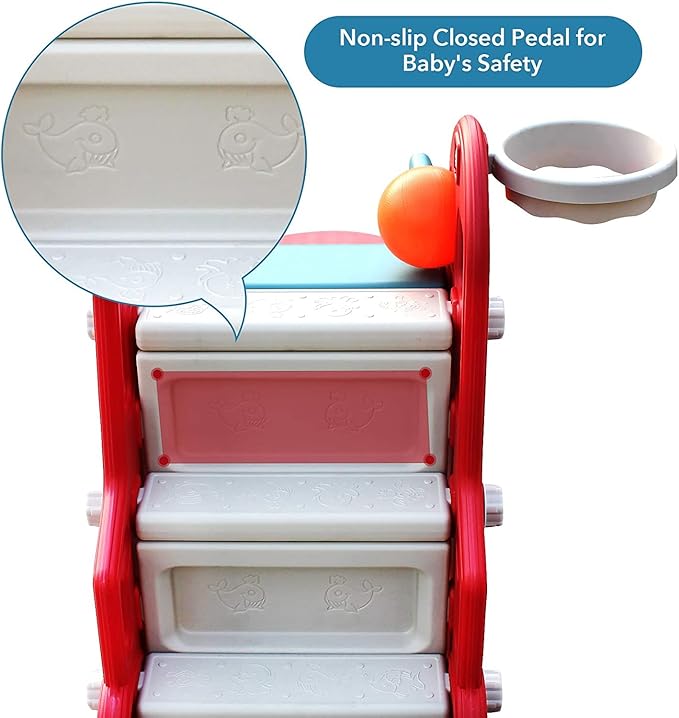 Ealing Baby 3-in-1 Toddler Climbing Slide with Basketball Hoop Red and Blue