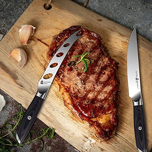 TUO Knife Block Set 17 PCS Kitchen Knife Set with Wooden Block, Honing Steel and Shears German X50CrMoV15 Steel with Full Tang Pakkawood Handle FALCON SERIES with Gift Box, Black