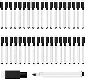JEFURE 25Pcs Black Magnetic Dry Erase Markers with Eraser Cap, White Board Mini Dry erase Markers Bulk, Fine Point Tip Student White Board Markers for Teachers Office School Supplies