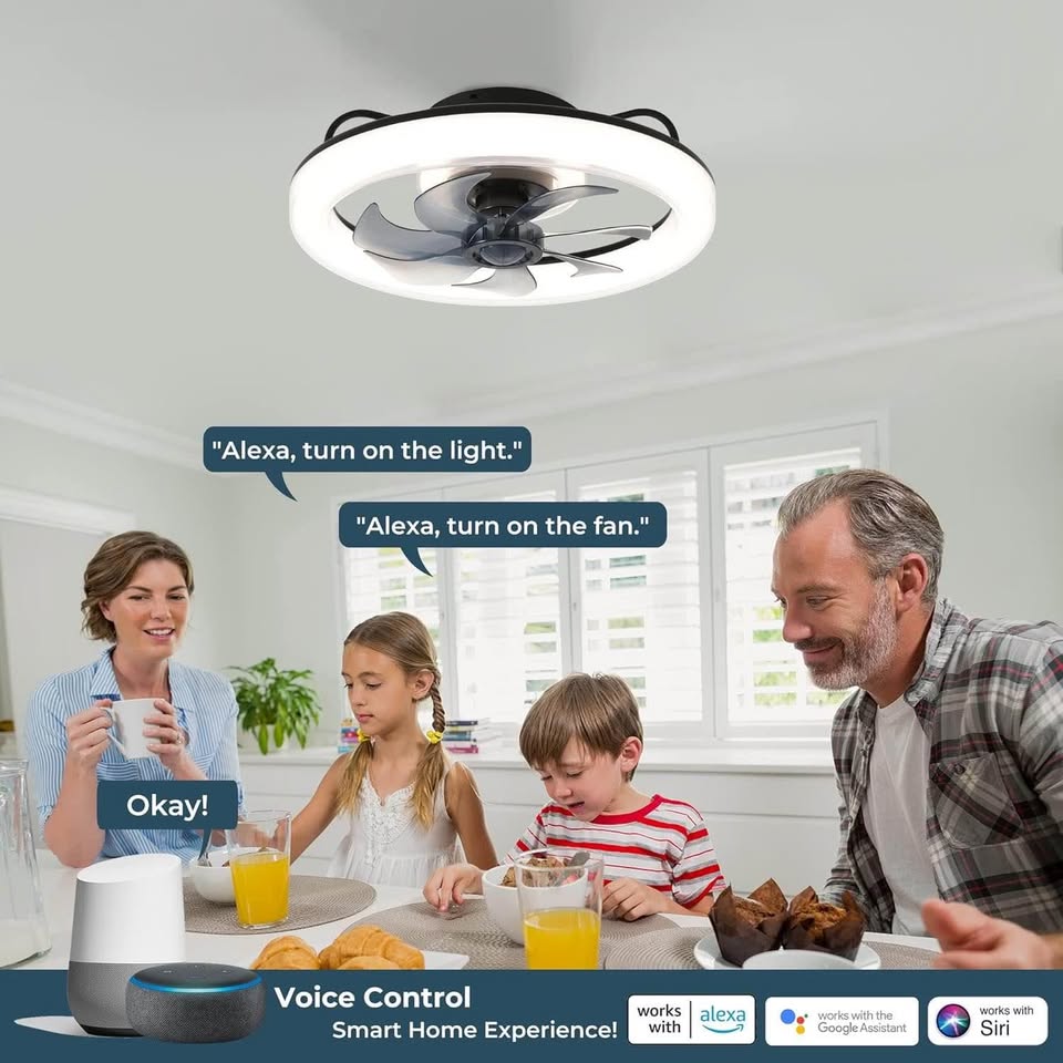 Voice Control, Compatible with Alexa, Google & Siri smart Ceiling Fans with Lights, 20''